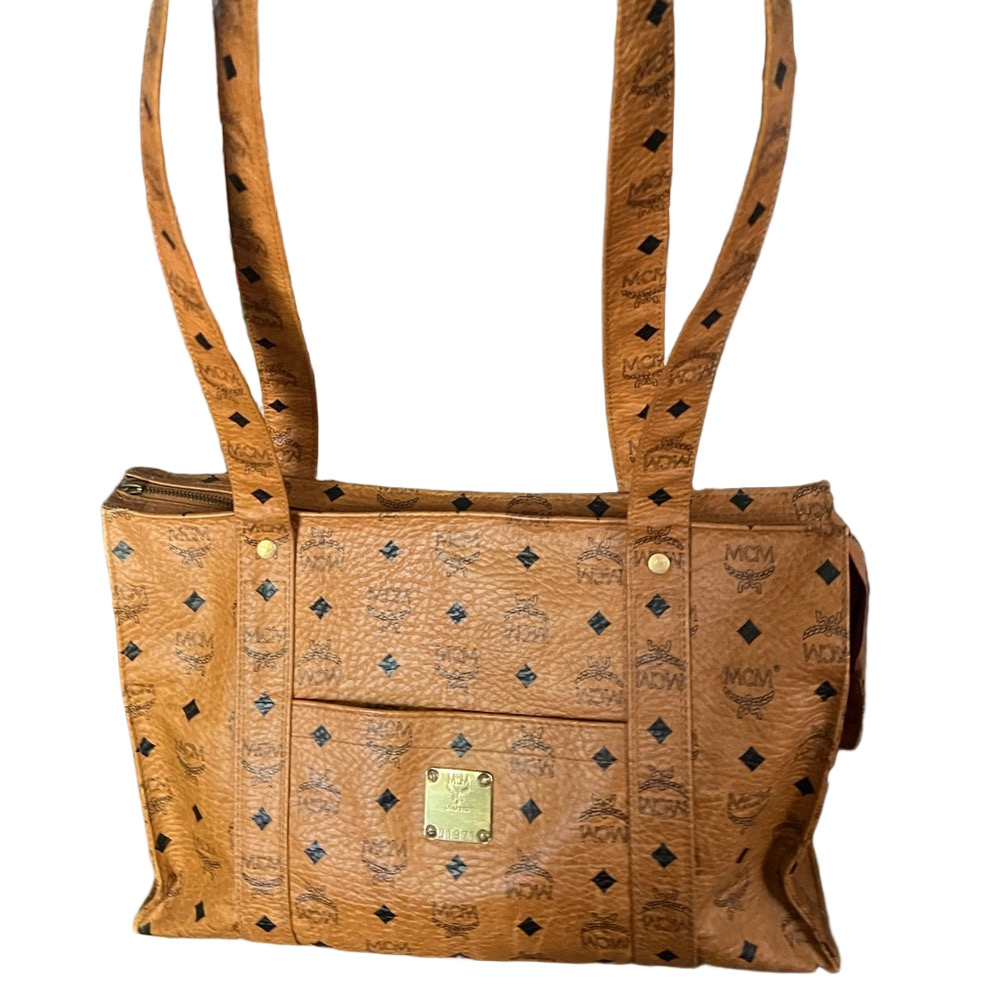 MCM Cognac Visetos Briefcase Work Bag Shoulder Heritage Shopper Vintage Q1971 - Picture 2 of 15